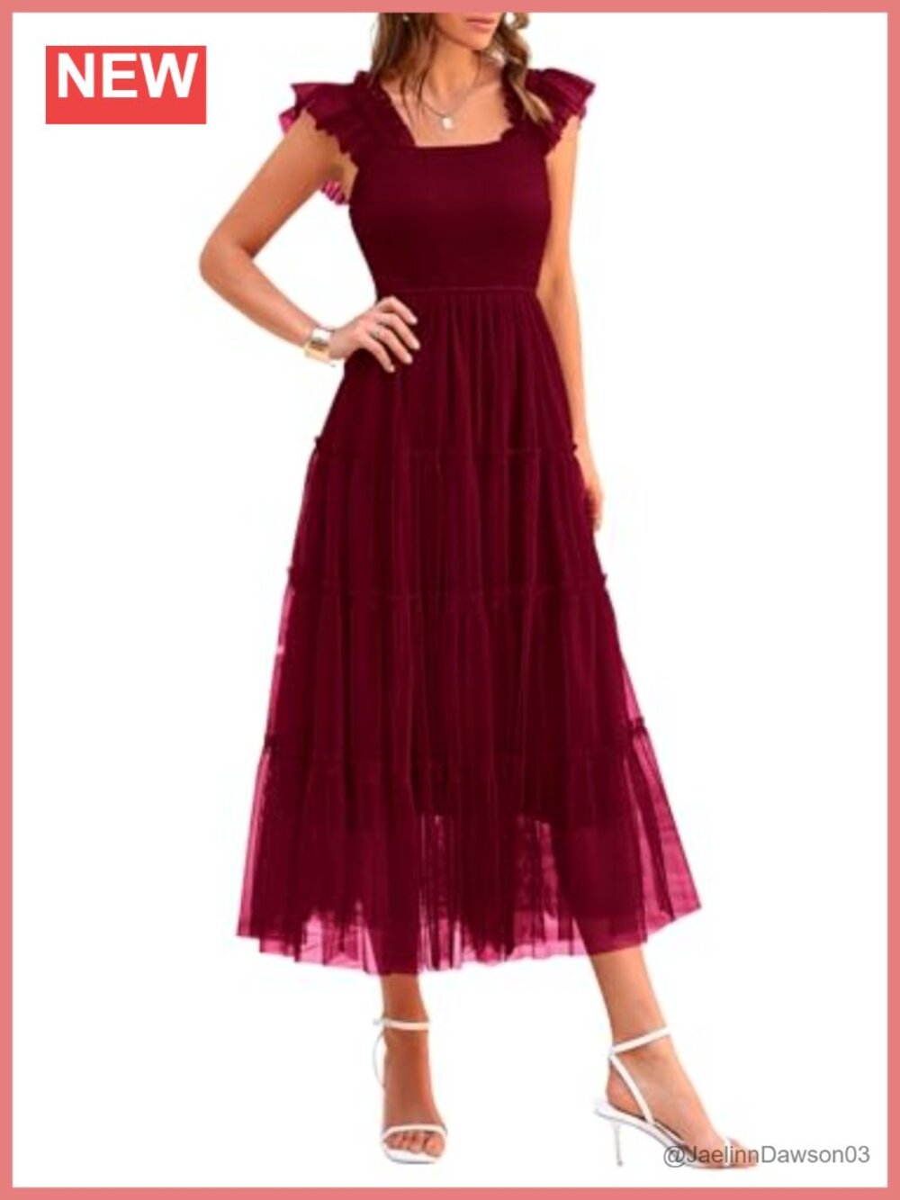 Women's Smocked Midi Tulle Dress Sleeveless Fit and Flare Sundress